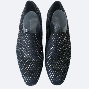 Roma Rio, Pointed Toe Silver Stud Shiny Slip On Loafers
